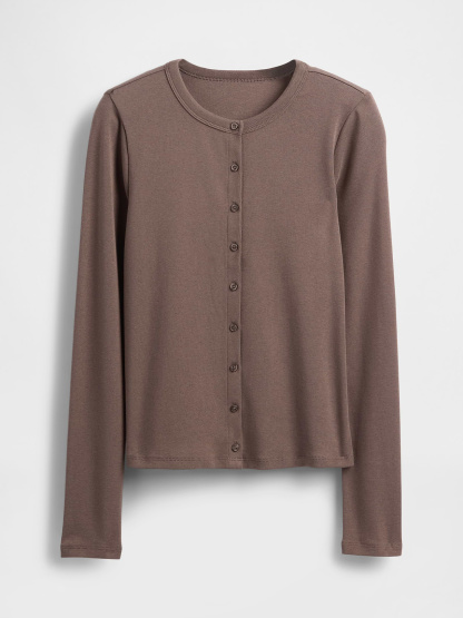Modern Crewneck Cardigan - Toasted almond brown