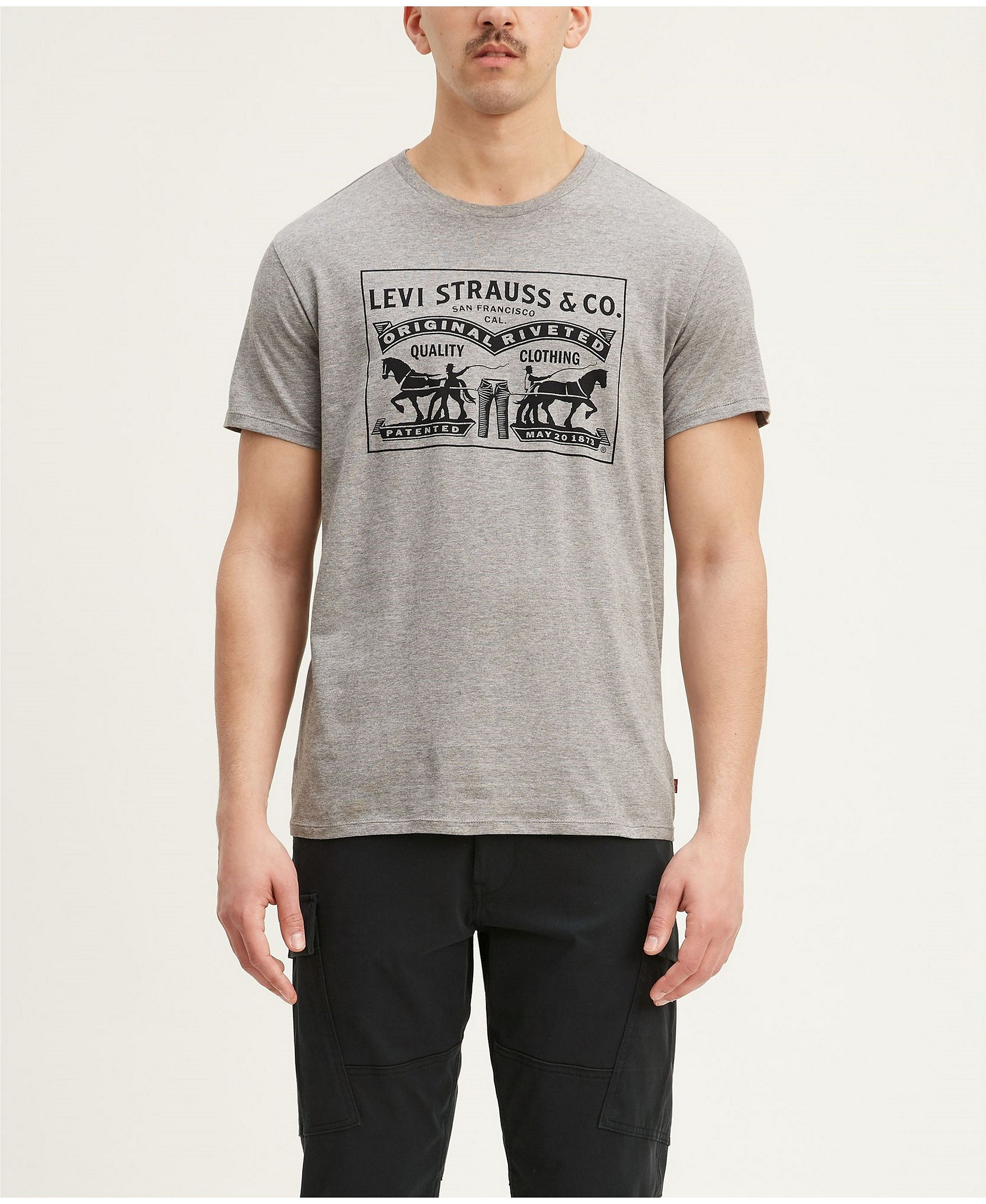 Levi's Men's 2-Horse Graphic Regular Fit Crewneck T-shirt - Gray