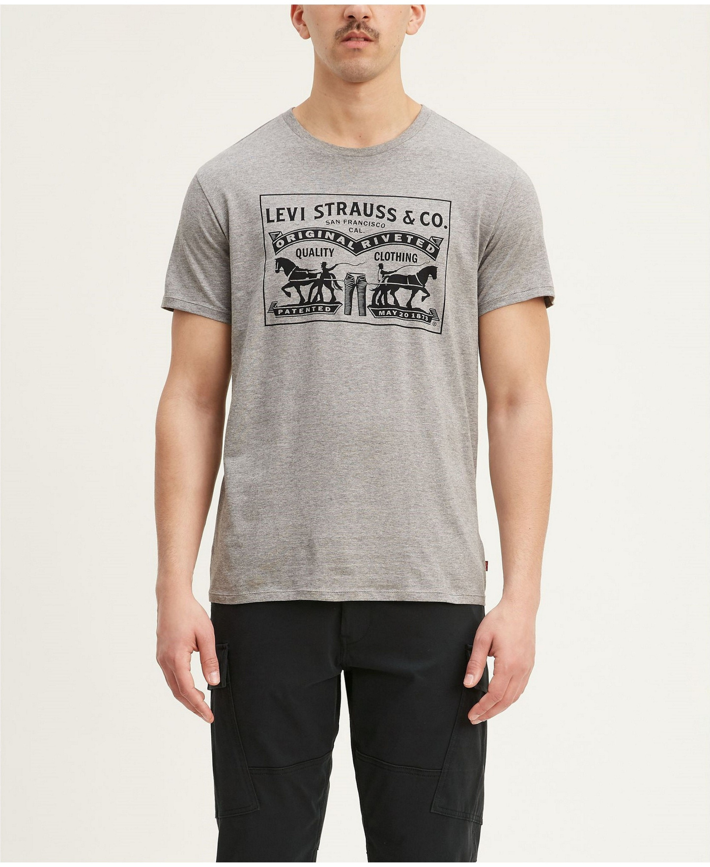 Levi's Men's 2-Horse Graphic Regular Fit Crewneck T-shirt - Gray