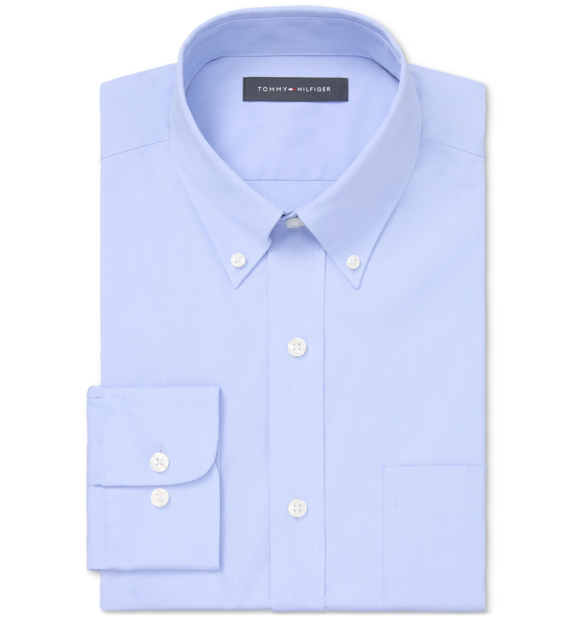Tommy Hilfiger Men's Regular Fit Wrinkle Resistant Stretch Dress Shirt - Blue