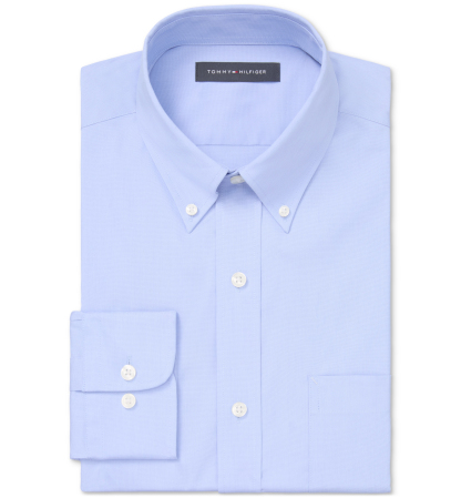 Tommy Hilfiger Men's Regular Fit Wrinkle Resistant Stretch Dress Shirt - Blue