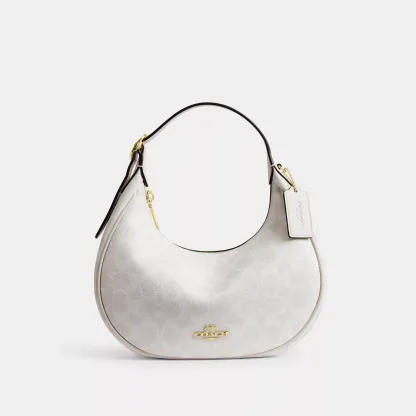 Emily Shoulder Bag In Signature Canvas - Gold/White/Chalk