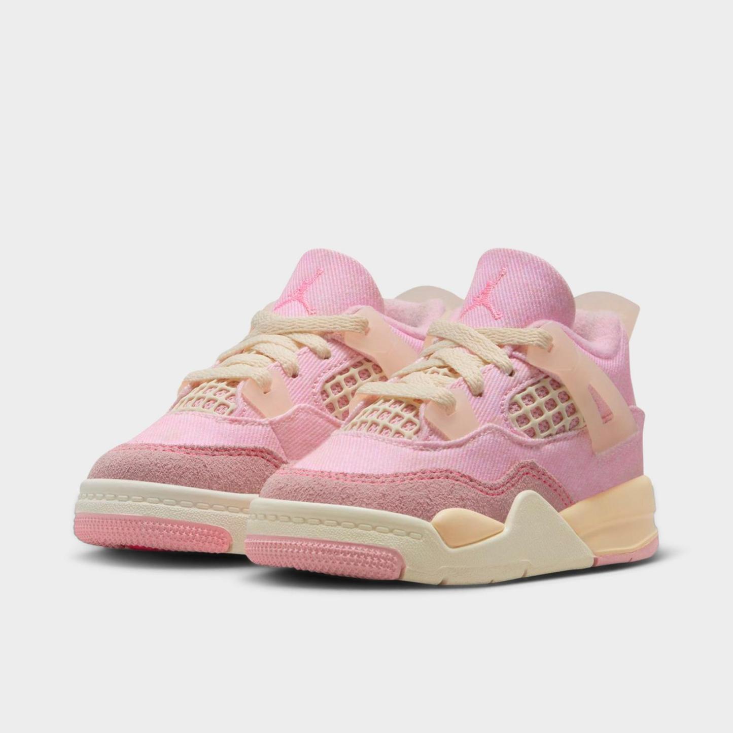 Kids' Toddler Air Jordan Retro 4 Textile Basketball Shoes - Pearl Pink/Iced Carmine/Coconut Milk/Muslin - view 2