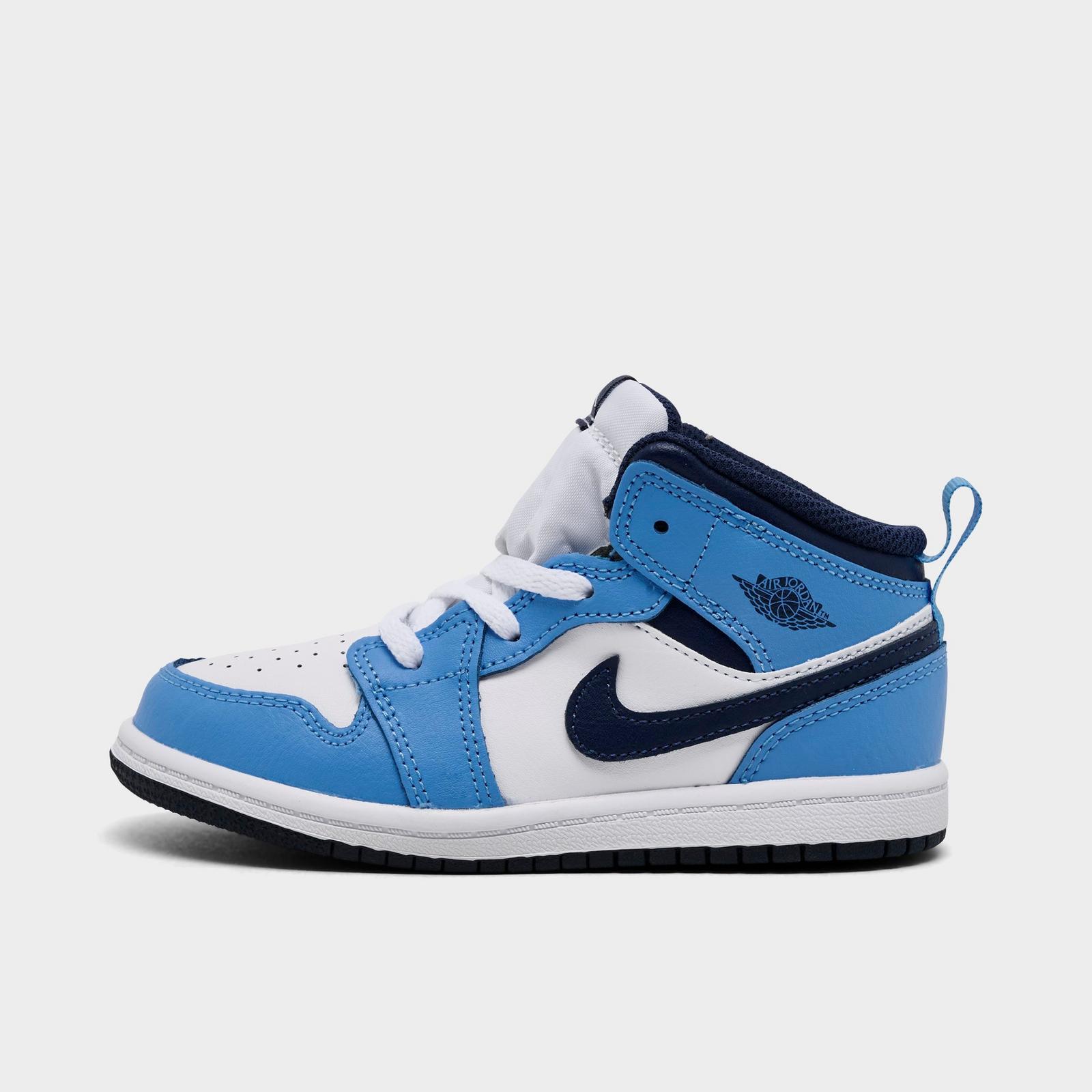 Kids' Toddler Air Jordan Retro 1 Mid Casual Shoes - University Blue/White/Sail/Midnight Navy - view 1