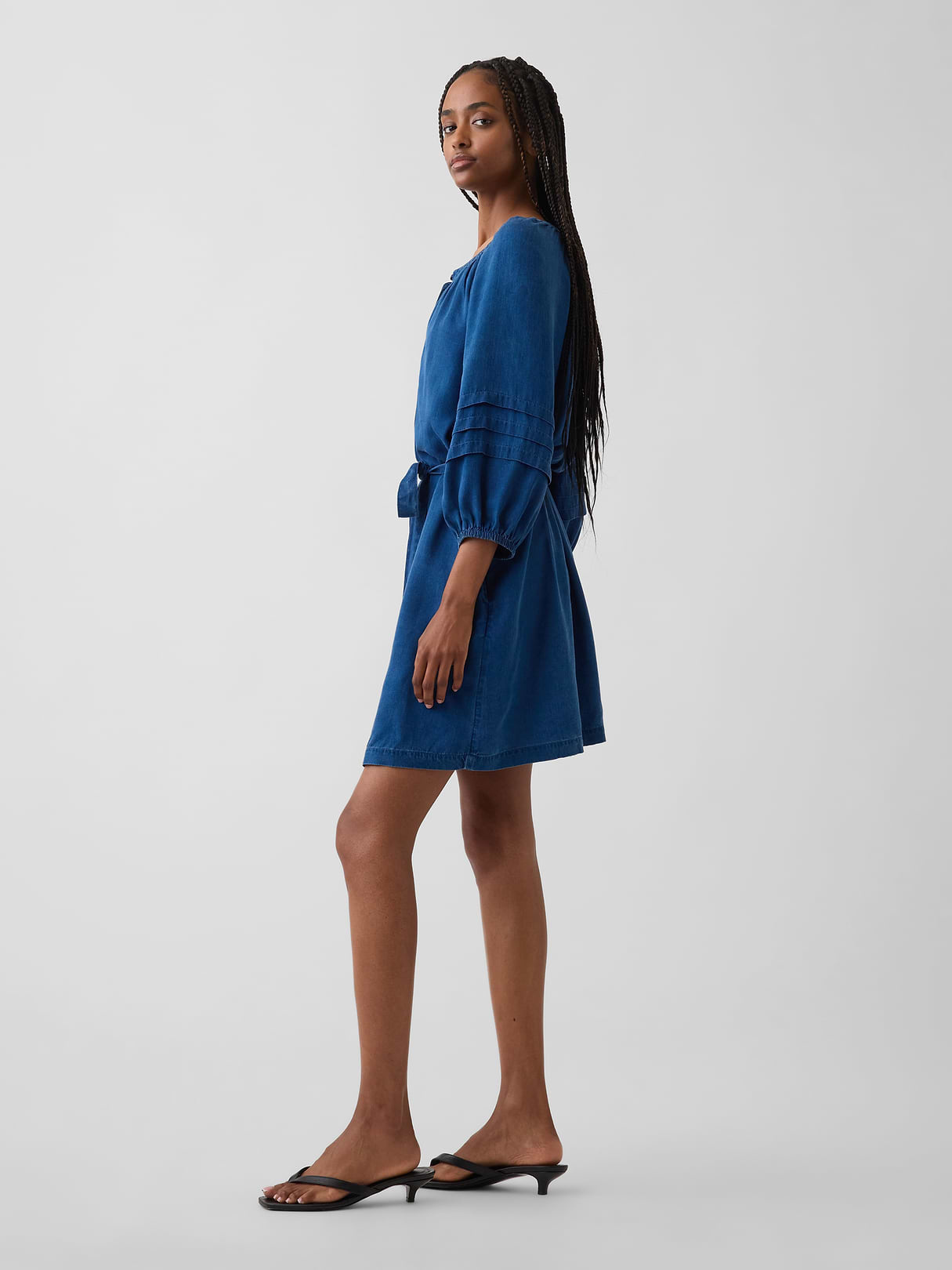 Denim Tie-Waist Mini Shirtdress - Medium wash