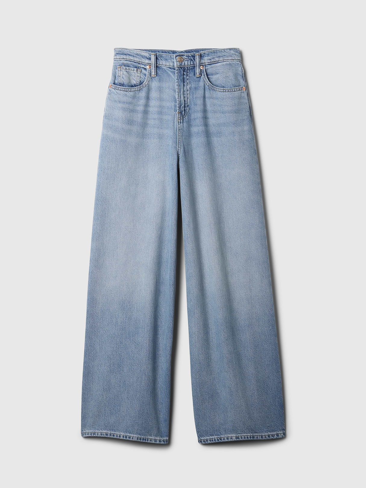 Mid Rise Denim Stripe Baggy Jeans - light indigo