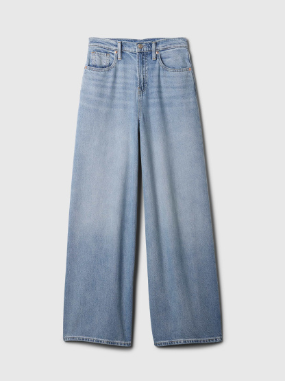 Mid Rise Denim Stripe Baggy Jeans - light indigo