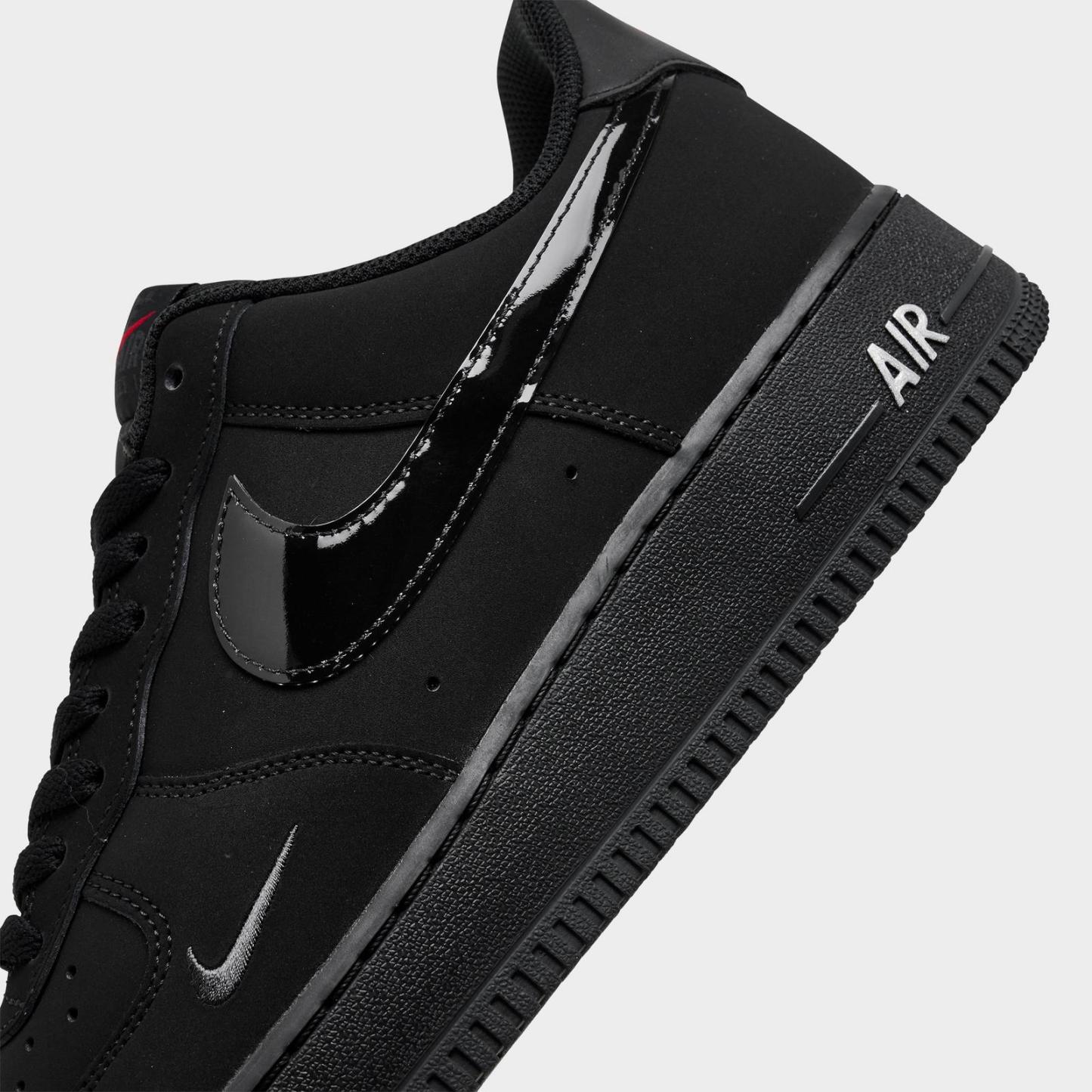 Men's Nike Air Force 1 '07 LV8 Casual Shoes - Black/Black/Dark Smoke Grey/University red