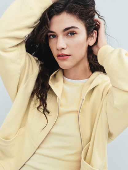VintageSoft Terry Oversized Wedge Zip Hoodie - Havana yellow