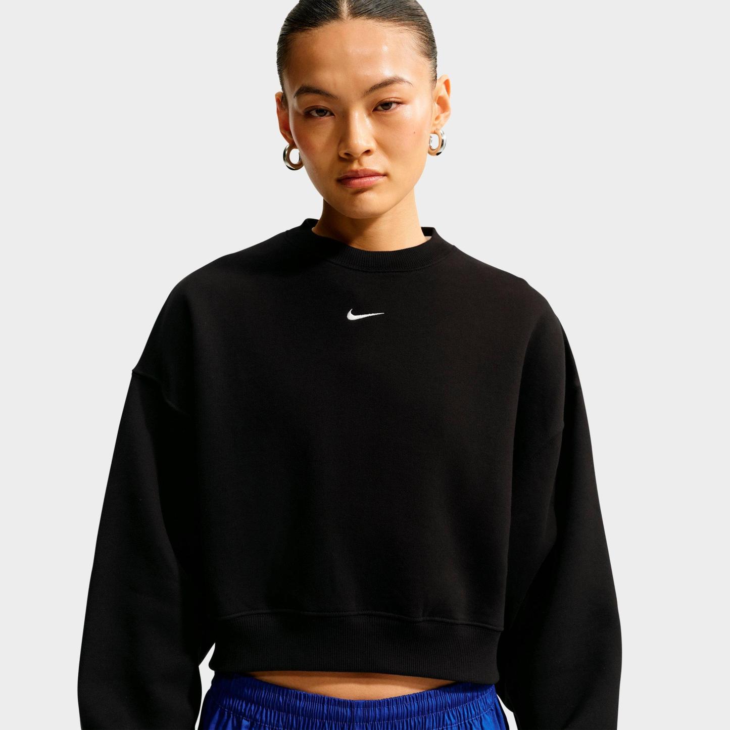 Women's Nithtke Studio Fleece Medium Weight Oversized Cropped Crewneck Sweatshirt - Total Black/Sail