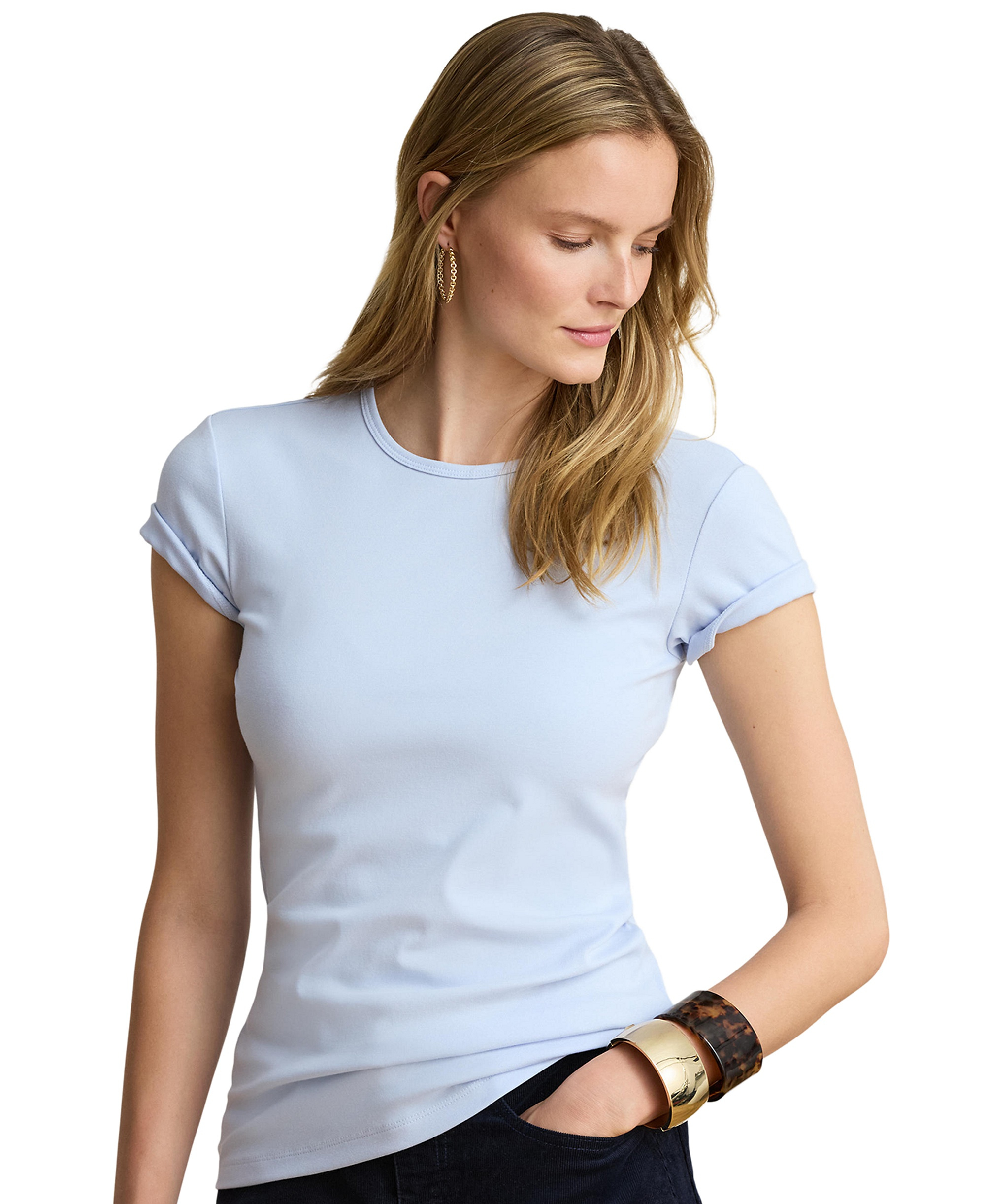 Lauren Ralph Lauren Stretch Knit T-Shirt - Icy Blue