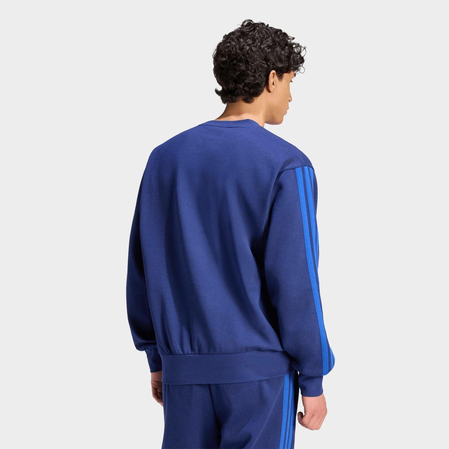 Men's adidas Essentials 3-Stripes Fleece Crewneck Sweatshirt - Dark Blue/Team Royal Blue
