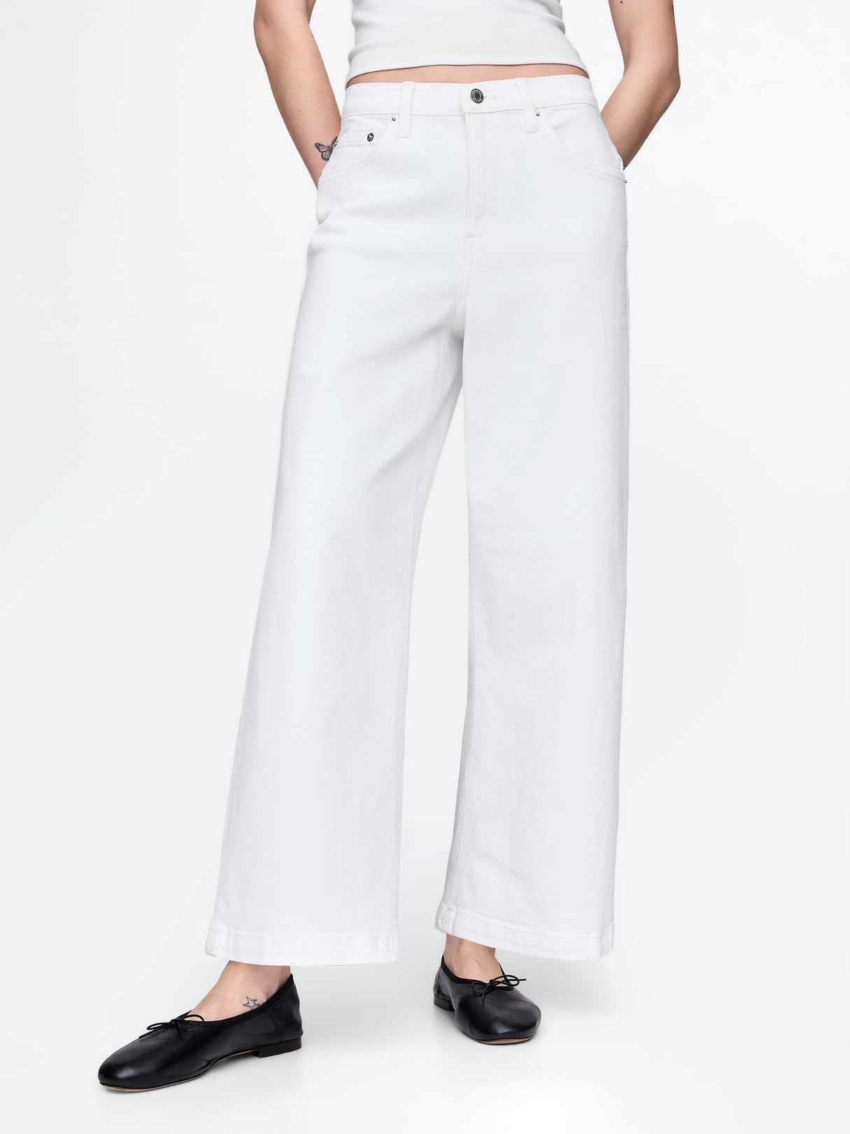 High Rise Stride Wide-Leg Ankle Jeans - Optic white