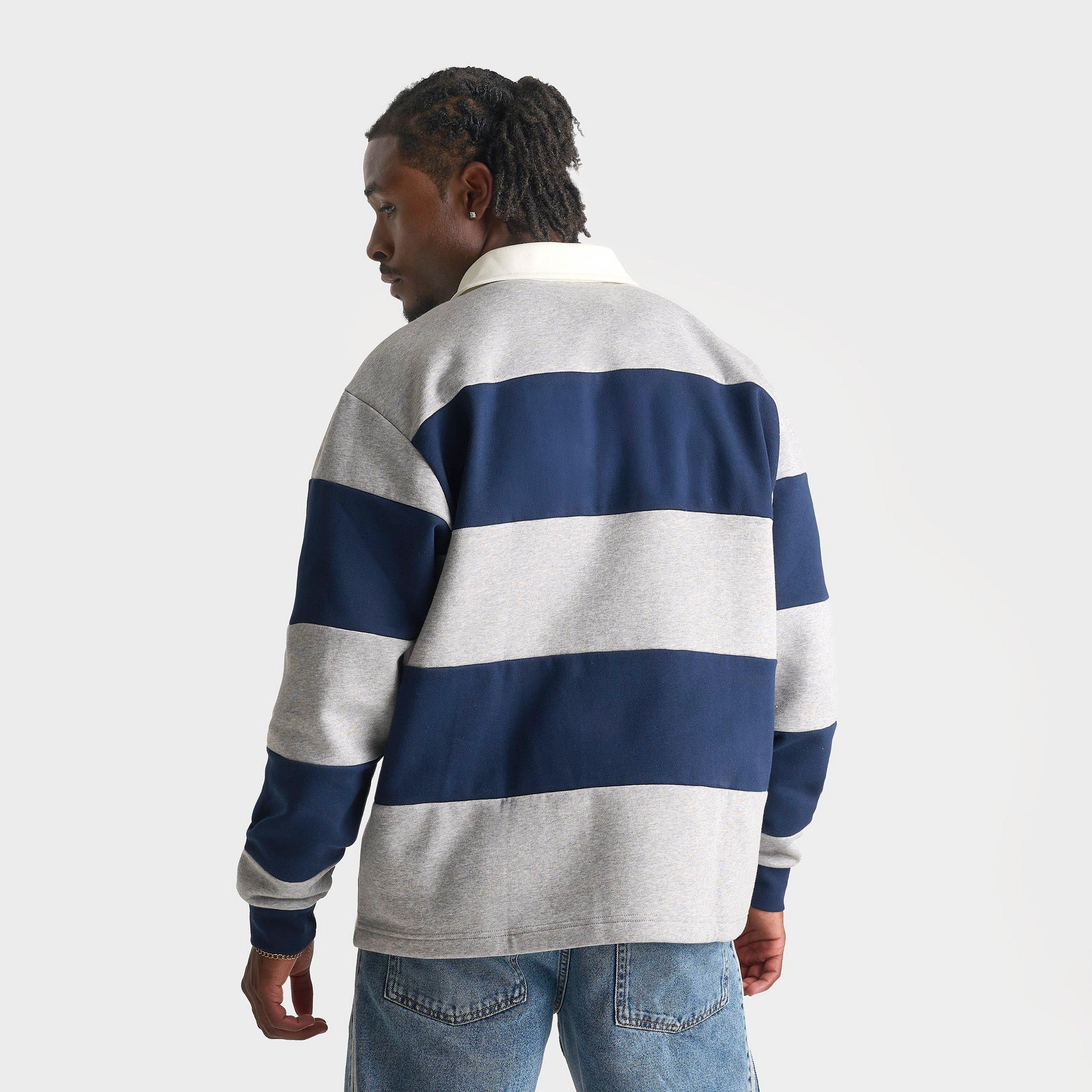 Men's adidas Originals Panel Cut Striped Rugby Shirt - Medium Grey Heather/Collegiate Navy