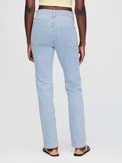 High Rise Twisted-Seam '90s Slim Straight Jeans - Blue railroad stripe
