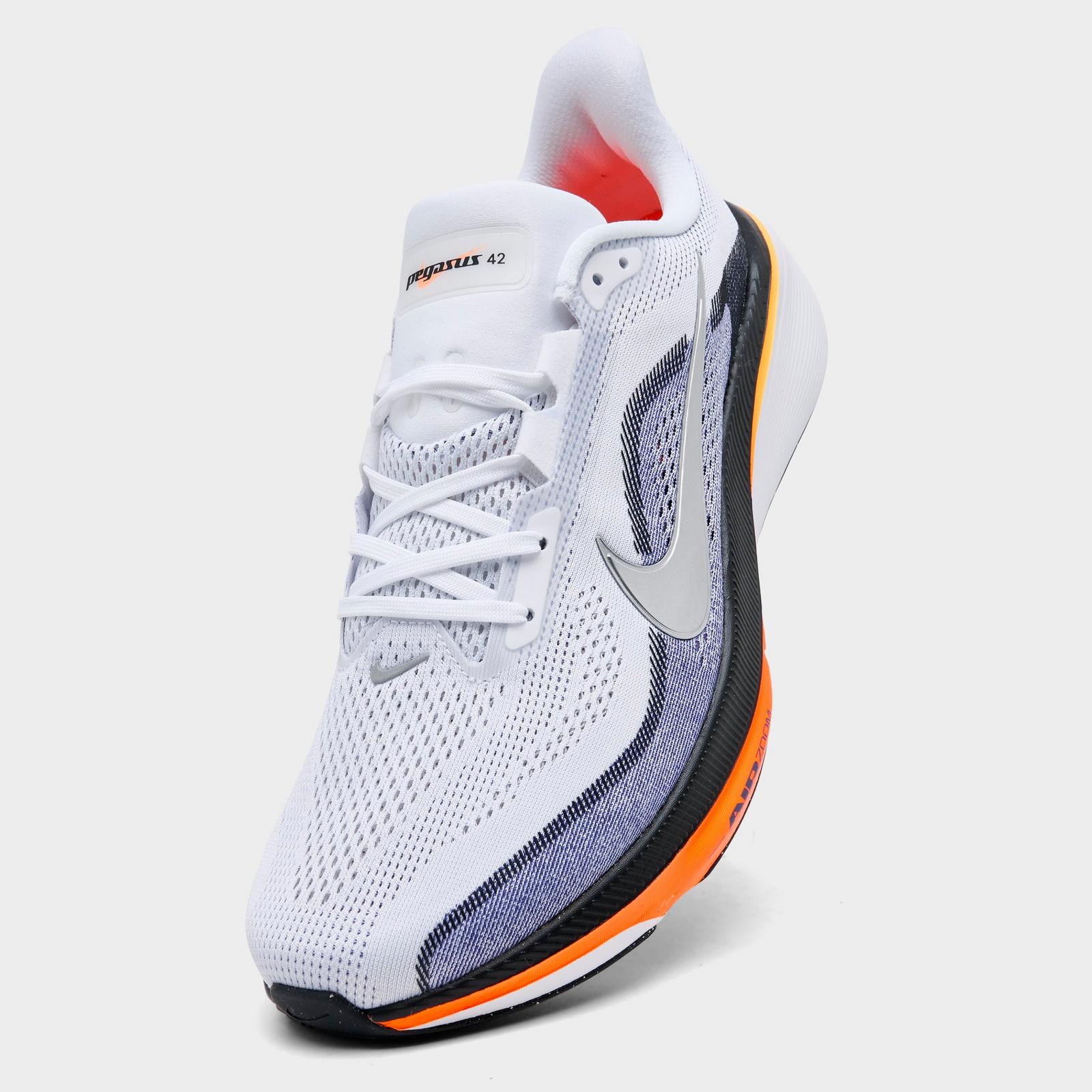 Men's Nike Pegasus 42 Running Shoes - White/Lapis/Total Orange/Metallic Silver