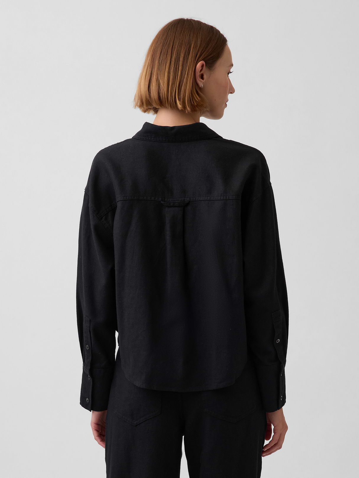 Linen-Cotton Oversized Shirt - Black