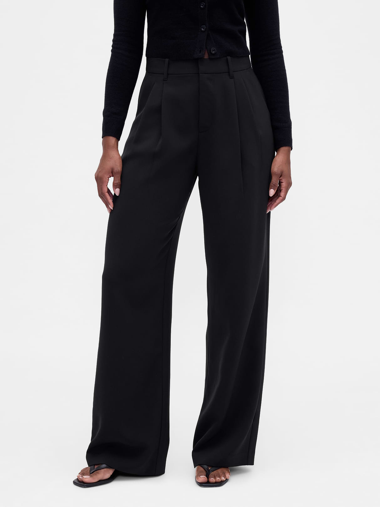 Curvy 365 High Rise Pleated Trousers - True black