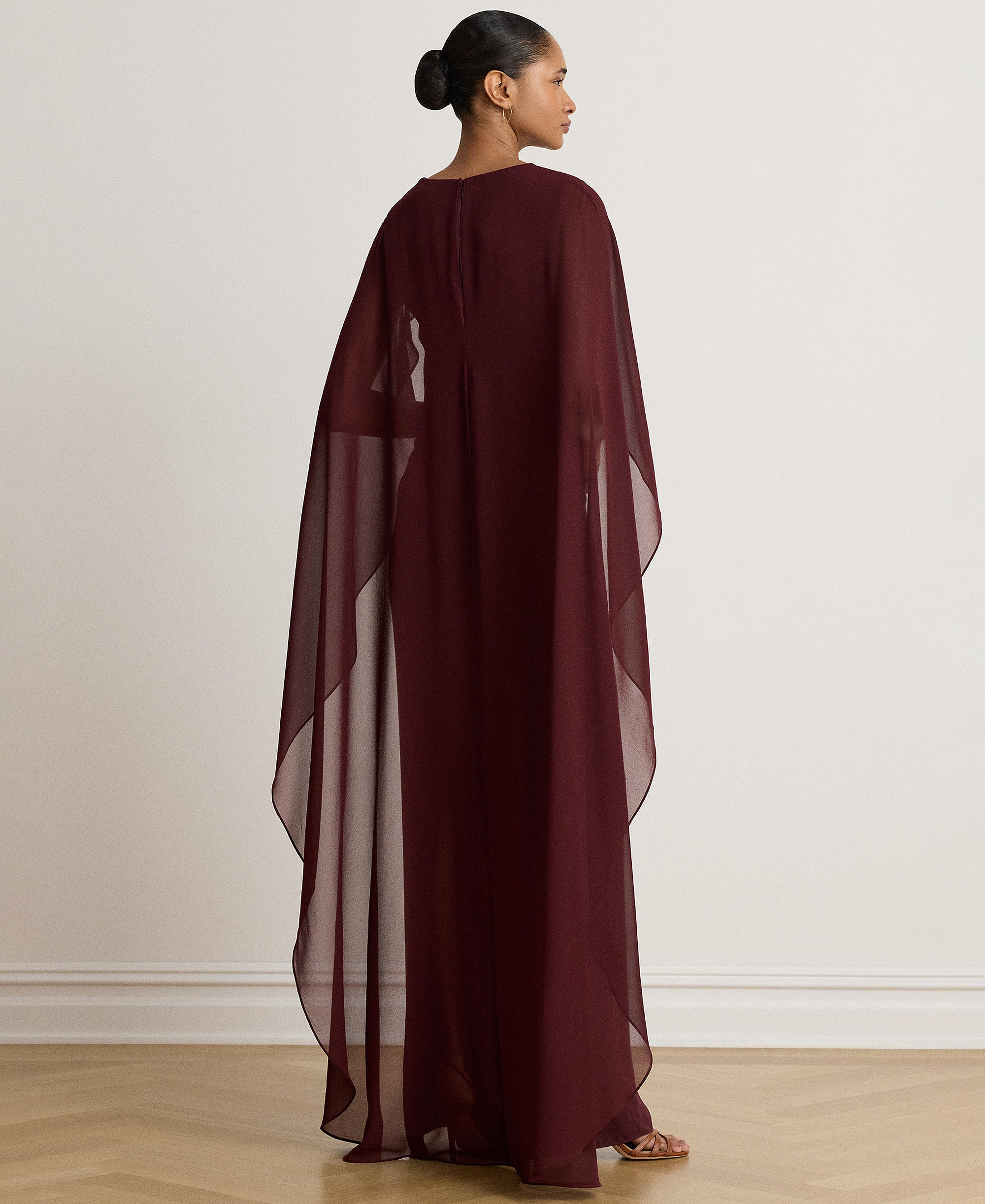 Lauren Ralph Lauren Women's Cape Georgette Gown - Dark Garnet