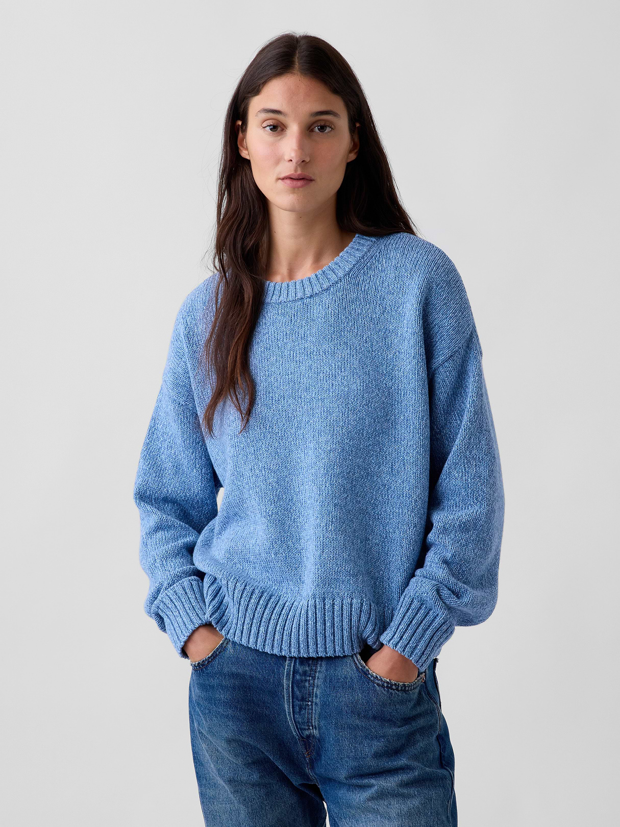 100% Cotton Oversized Crop Sweater - Blue heather