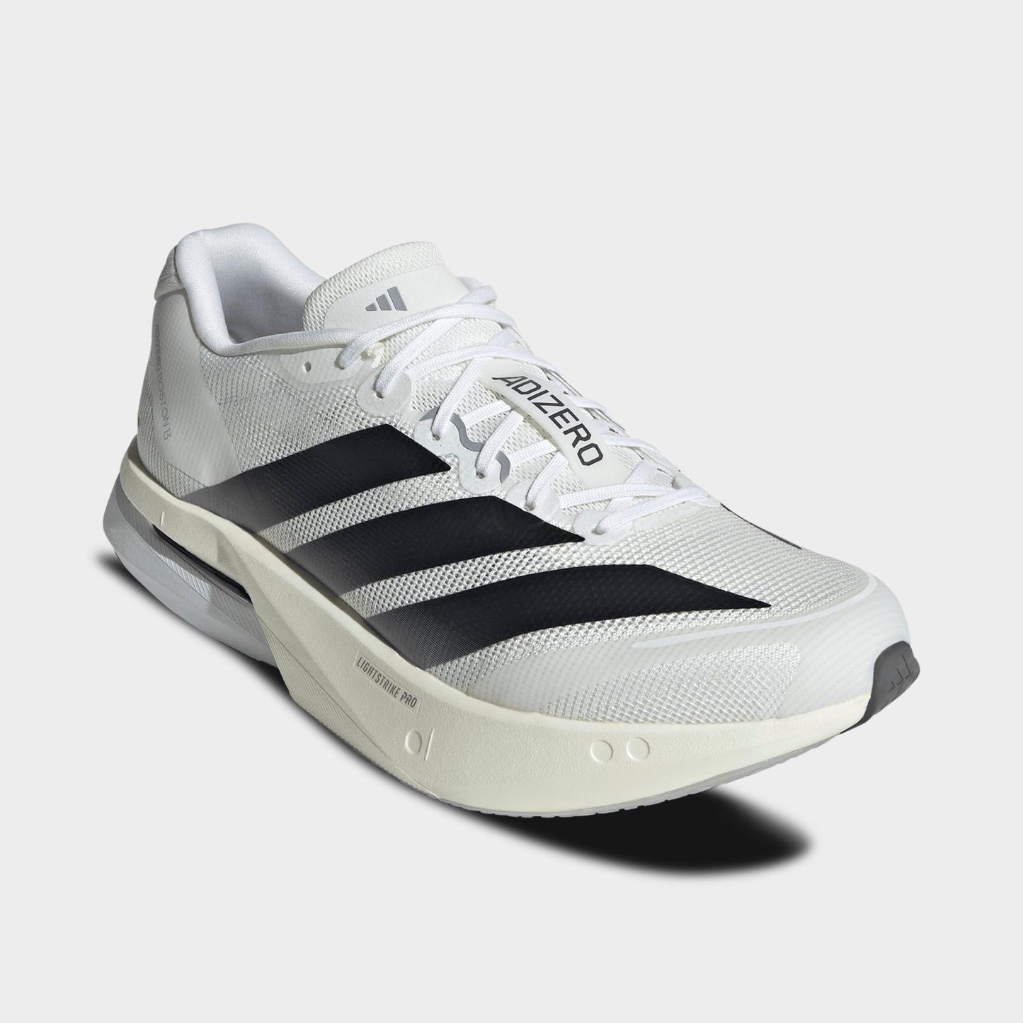 Men's adidas Adizero Boston 13 Running Shoes - White/Black/Dash Grey - Both shoes facing left