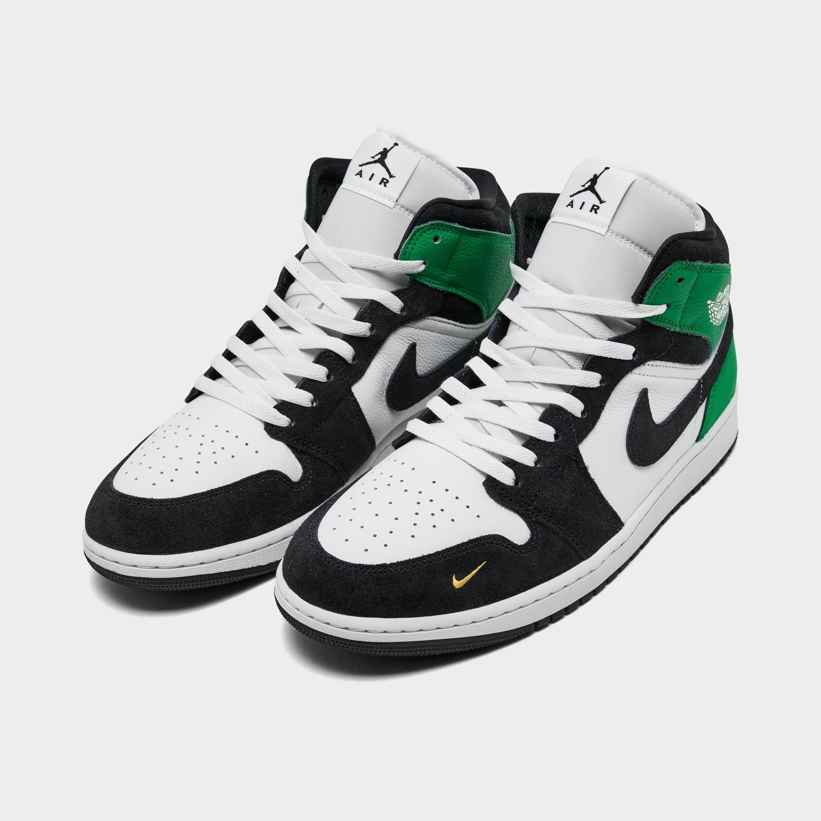 Men's Air Jordan Retro 1 Mid SE Casual Shoes - Summit White/Lucky Green/University Gold/Black - Left shoe facing left. Outside of the shoe. - view 2