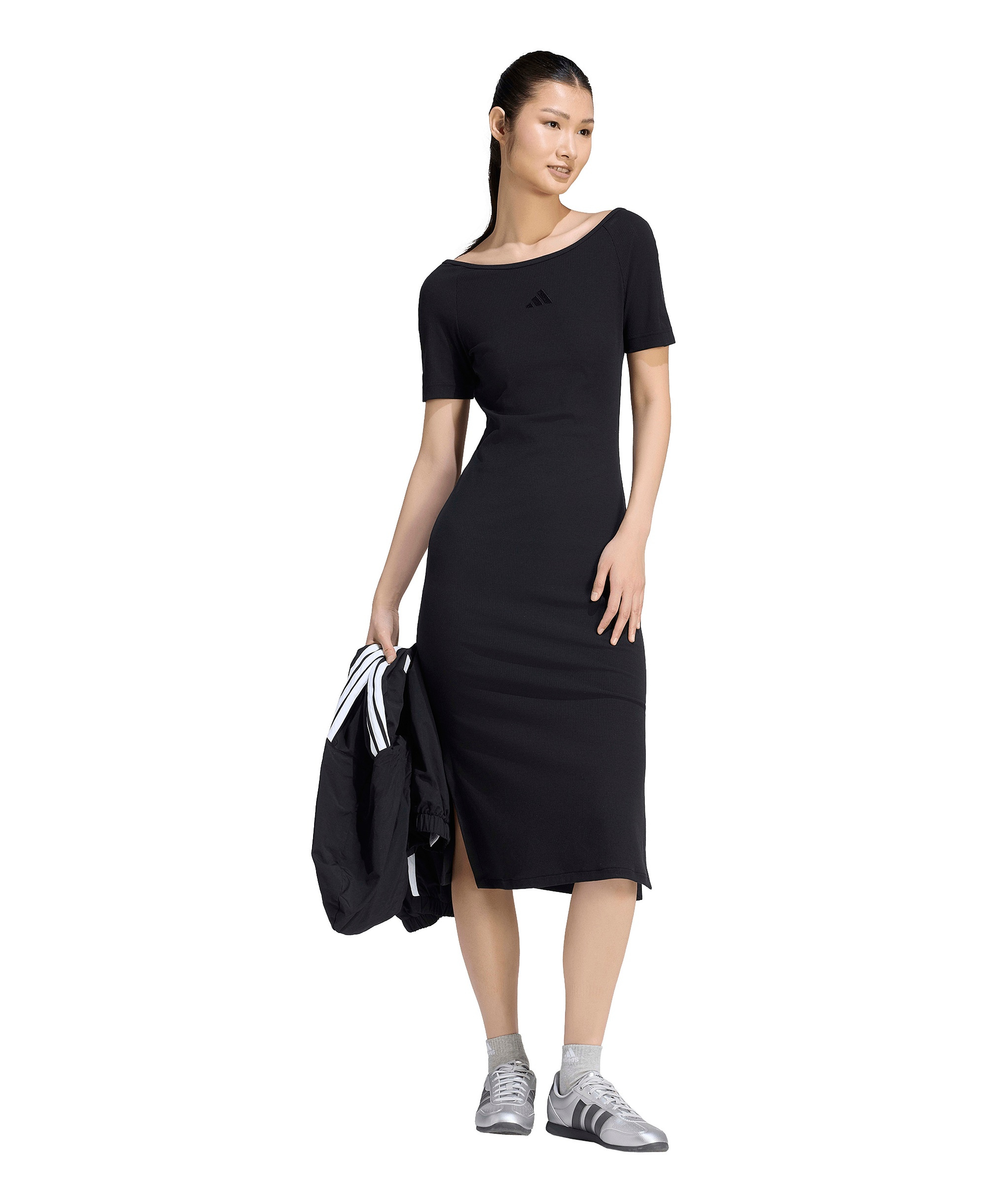 adidas Women's Logo Ribbed Dress - Black