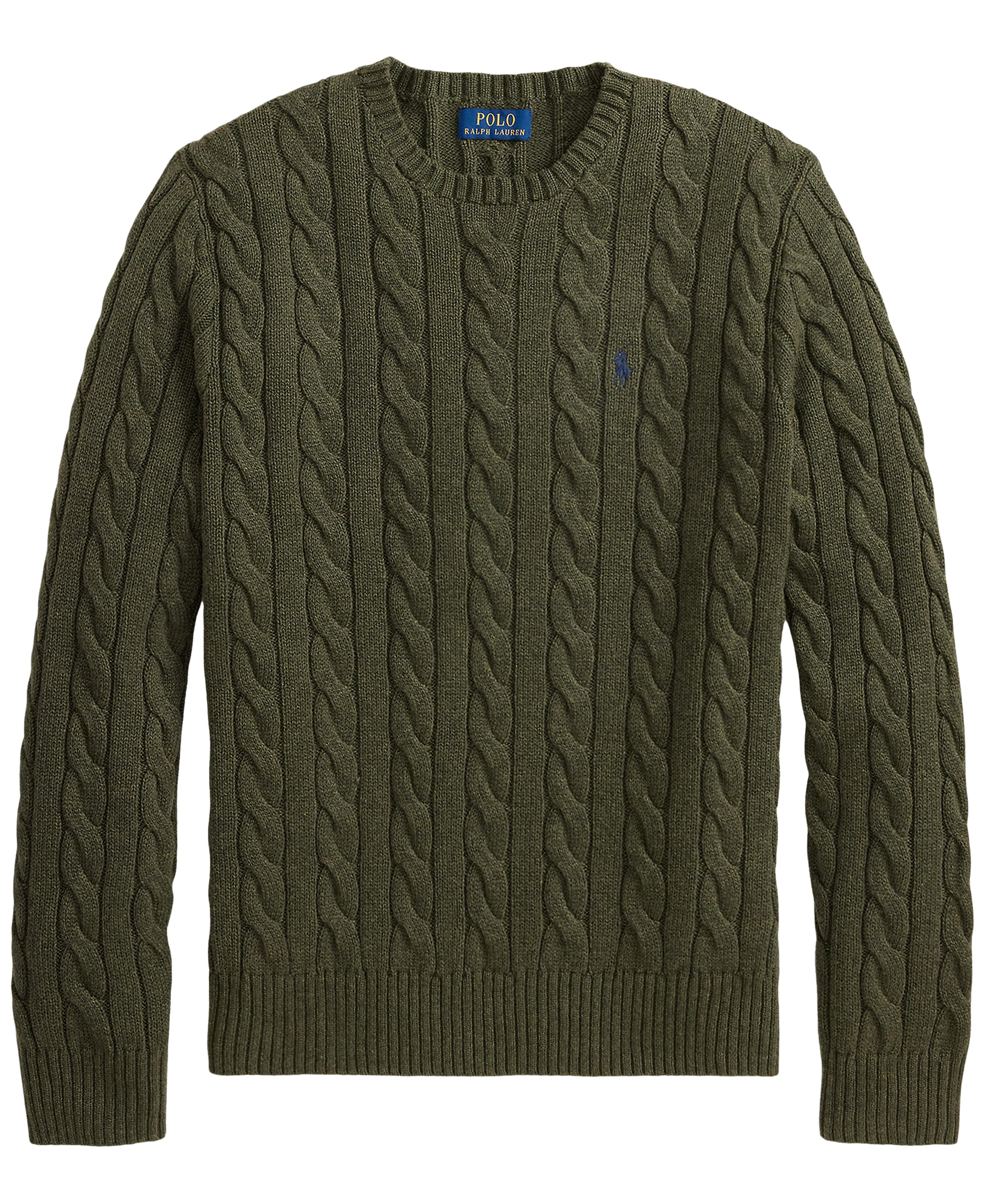 Polo Ralph Lauren Men's Cable-Knit Cotton Sweater - Olive Shrub Heather