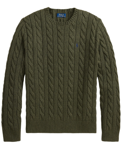 Polo Ralph Lauren Men's Cable-Knit Cotton Sweater - Olive Shrub Heather