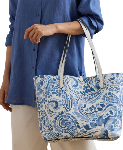 Lauren Ralph Lauren Faux-Leather Reversible Extra Large Tote Handbag - White/Floral