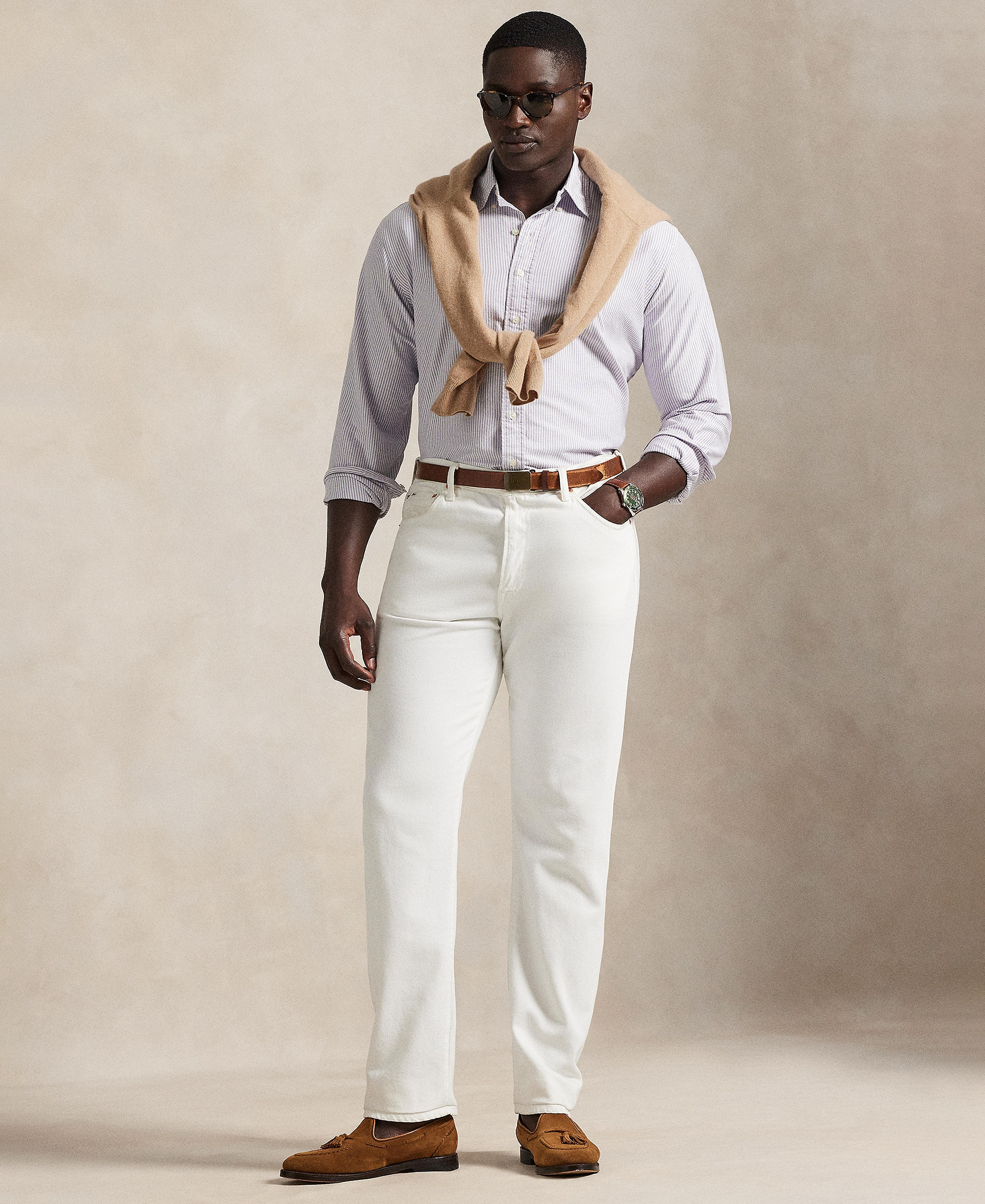 Polo Ralph Lauren Men's Big & Tall Long-Sleeve Oxford Shirt - Thistle/White
