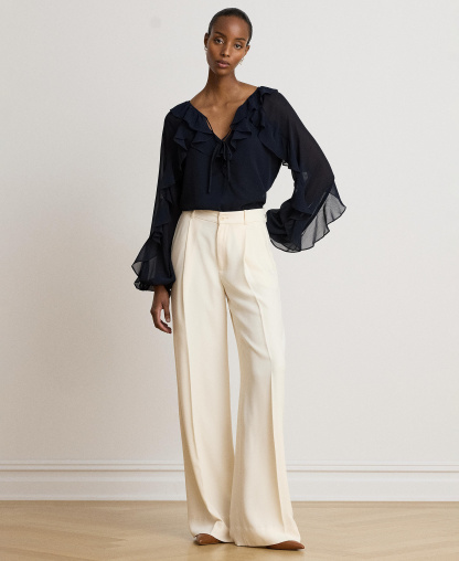 Lauren Ralph Lauren Women's Ruffle-Trim Crinkle Georgette Blouse - Lauren Navy