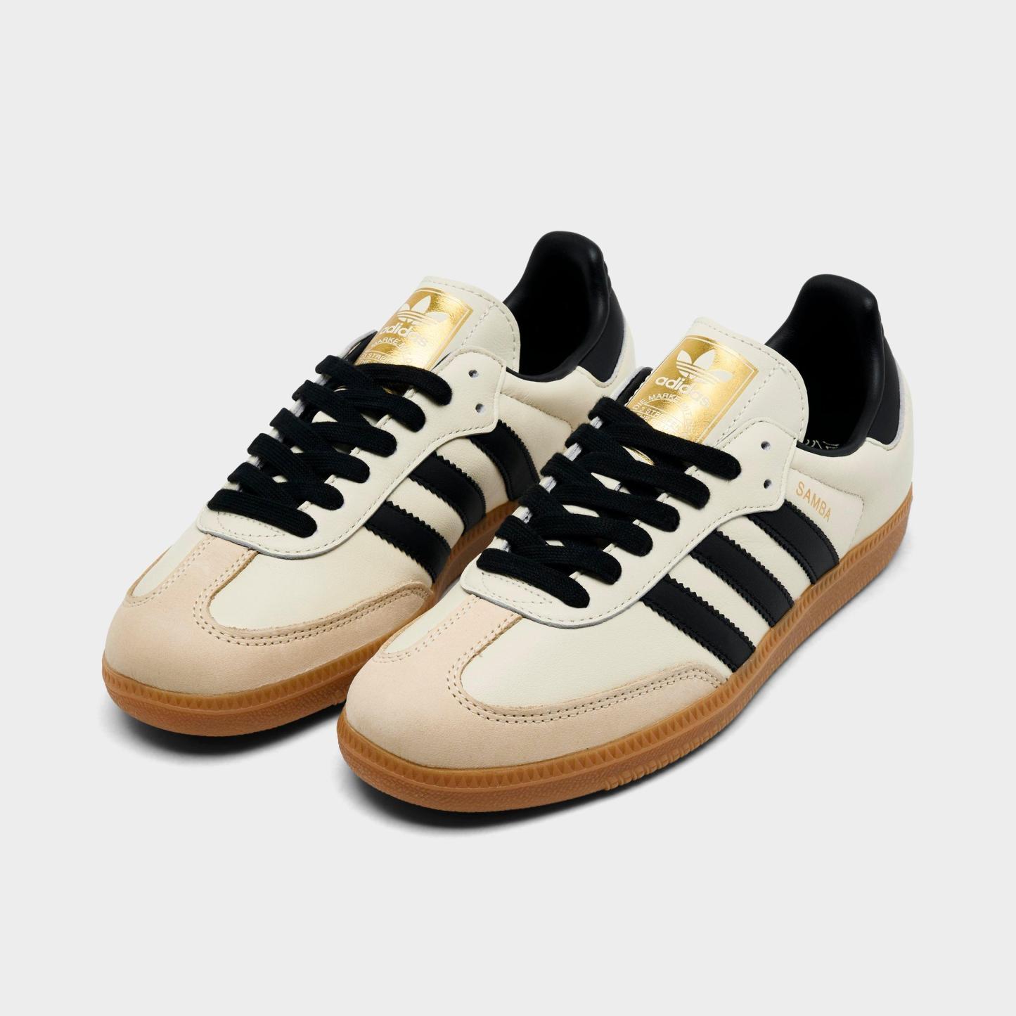 Women's adidas Originals Samba OG Casual Shoes - Part 1 - Cream White/Core Black/Sand Strata - Both shoes facing left