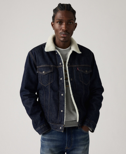 Levi's Men's Regular Fit Sherpa Denim Trucker Jacket - Dark Wash Denim