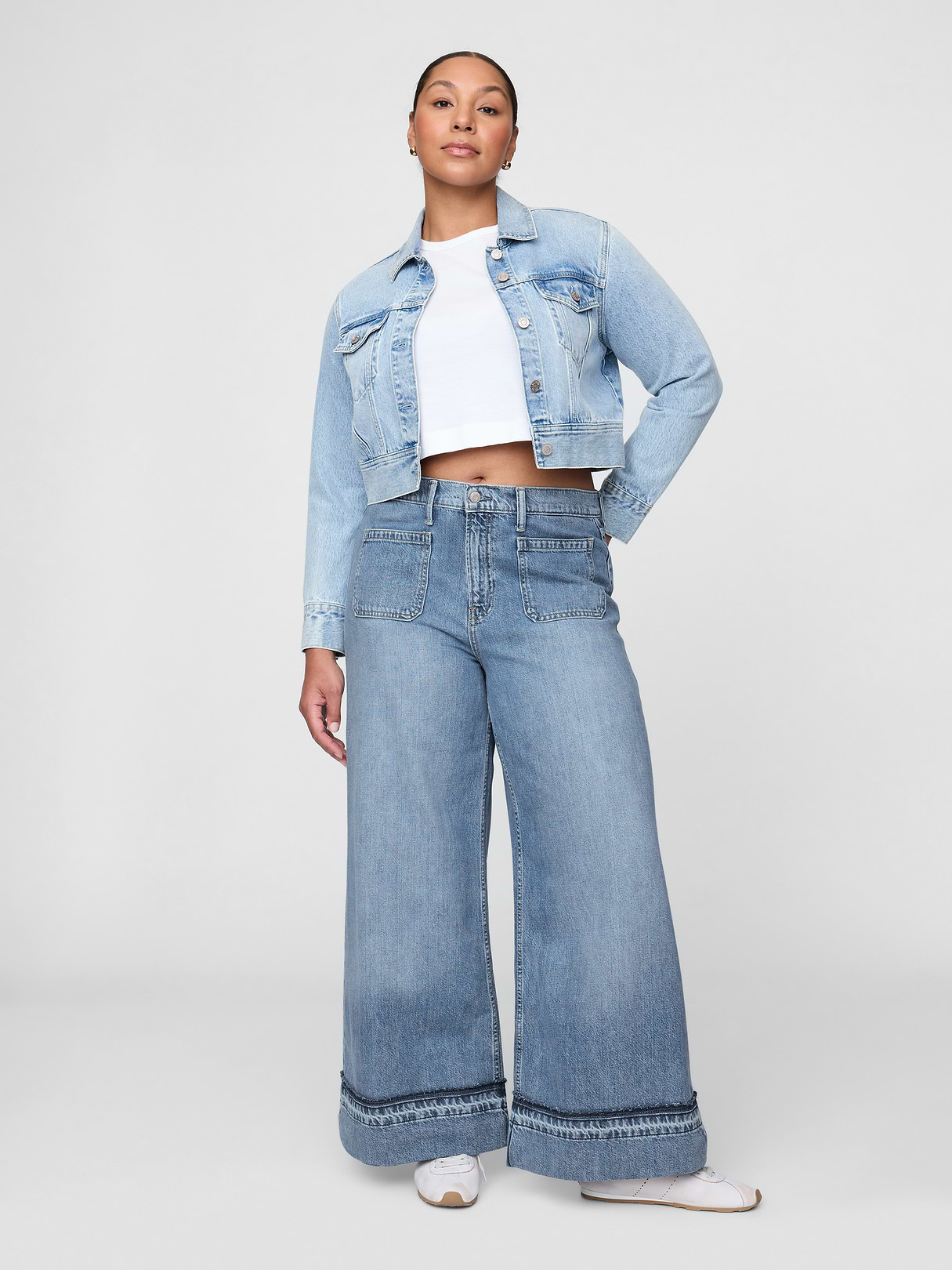Mid Rise Denim Stripe Baggy Jeans - Medium wash