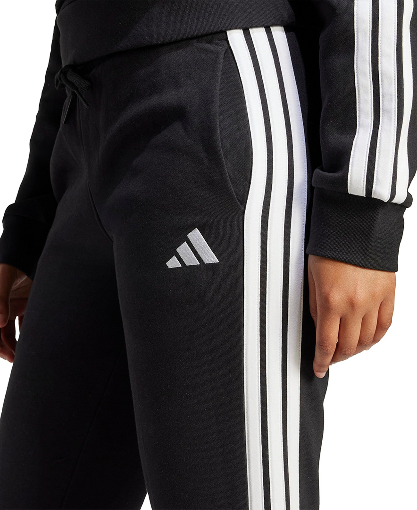 adidas Women's Essentials Three Stripes Fleece Slim Pants - Black/White
