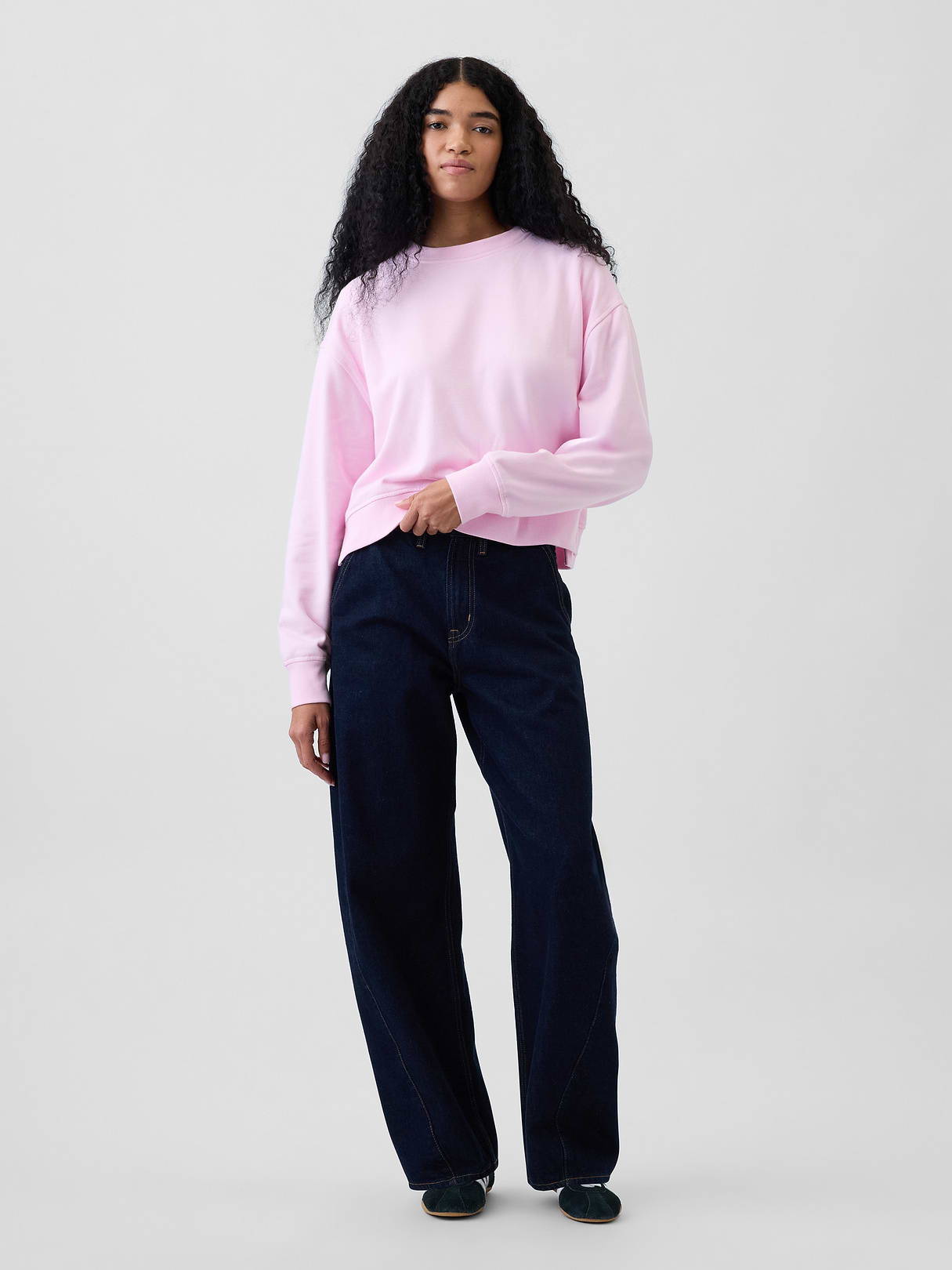 VintageSoft Terry Oversized Wedge Side-Slit Sweatshirt - Light pink