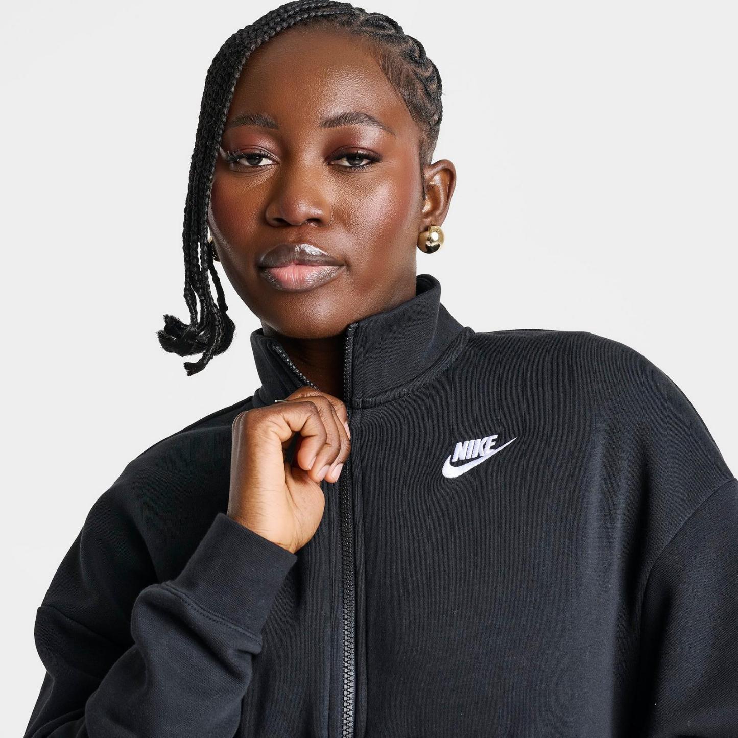 Women's Nike Sportswear Club Fleece Loose Track Jacket - Black/White