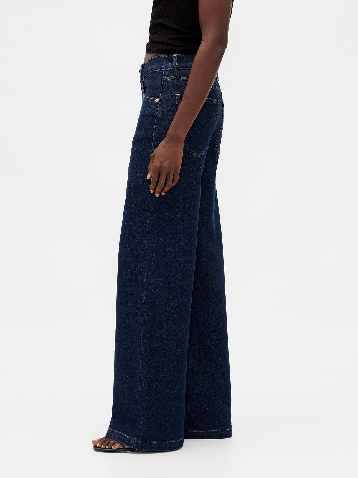 High Rise Stride Cuffed Wide-Leg Jeans - Dark blue indigo
