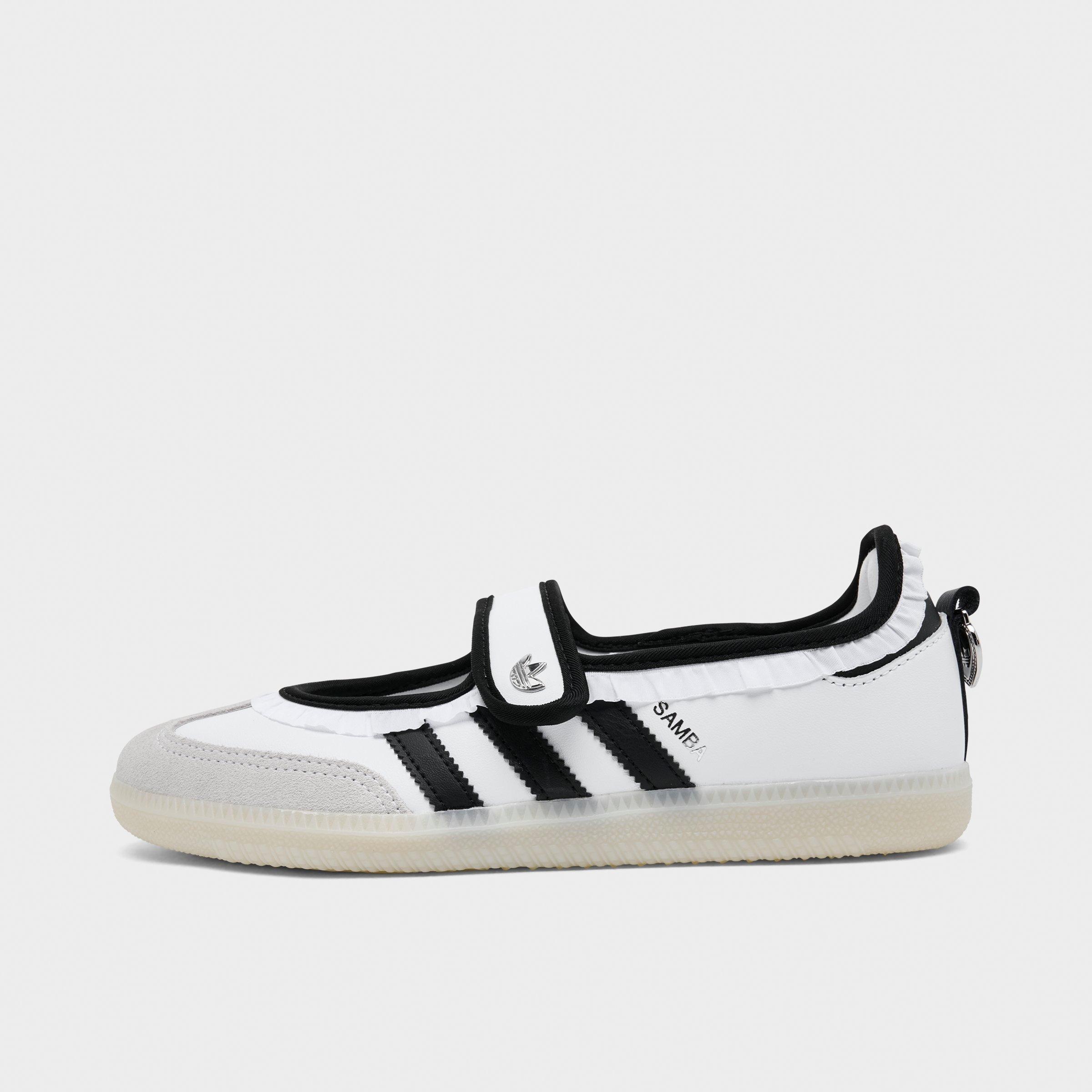 Women's adidas Originals Samba Jane Casual Shoes - Part 2 - Cloud White/Core Black/Silver Metallic - Left shoe facing left. Outside of the shoe.
