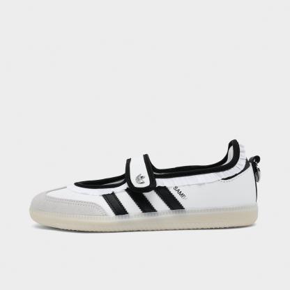 Women's adidas Originals Samba Jane Casual Shoes - Part 2 - Cloud White/Core Black/Silver Metallic - Left shoe facing left. Outside of the shoe.