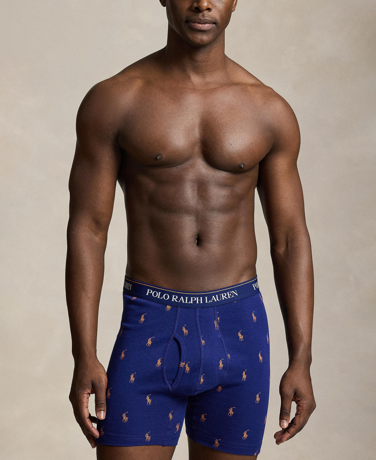 Polo Ralph Lauren Men's Classic Cotton Knit Boxer Briefs , 3-Pack Set - Harbor Island Blue White Stripe/Fall Royal/May Orange