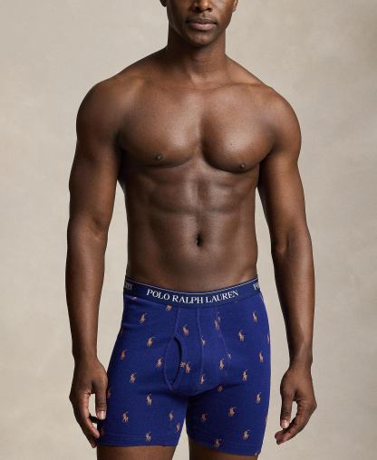 Polo Ralph Lauren Men's Classic Cotton Knit Boxer Briefs , 3-Pack Set - Harbor Island Blue White Stripe/Fall Royal/May Orange