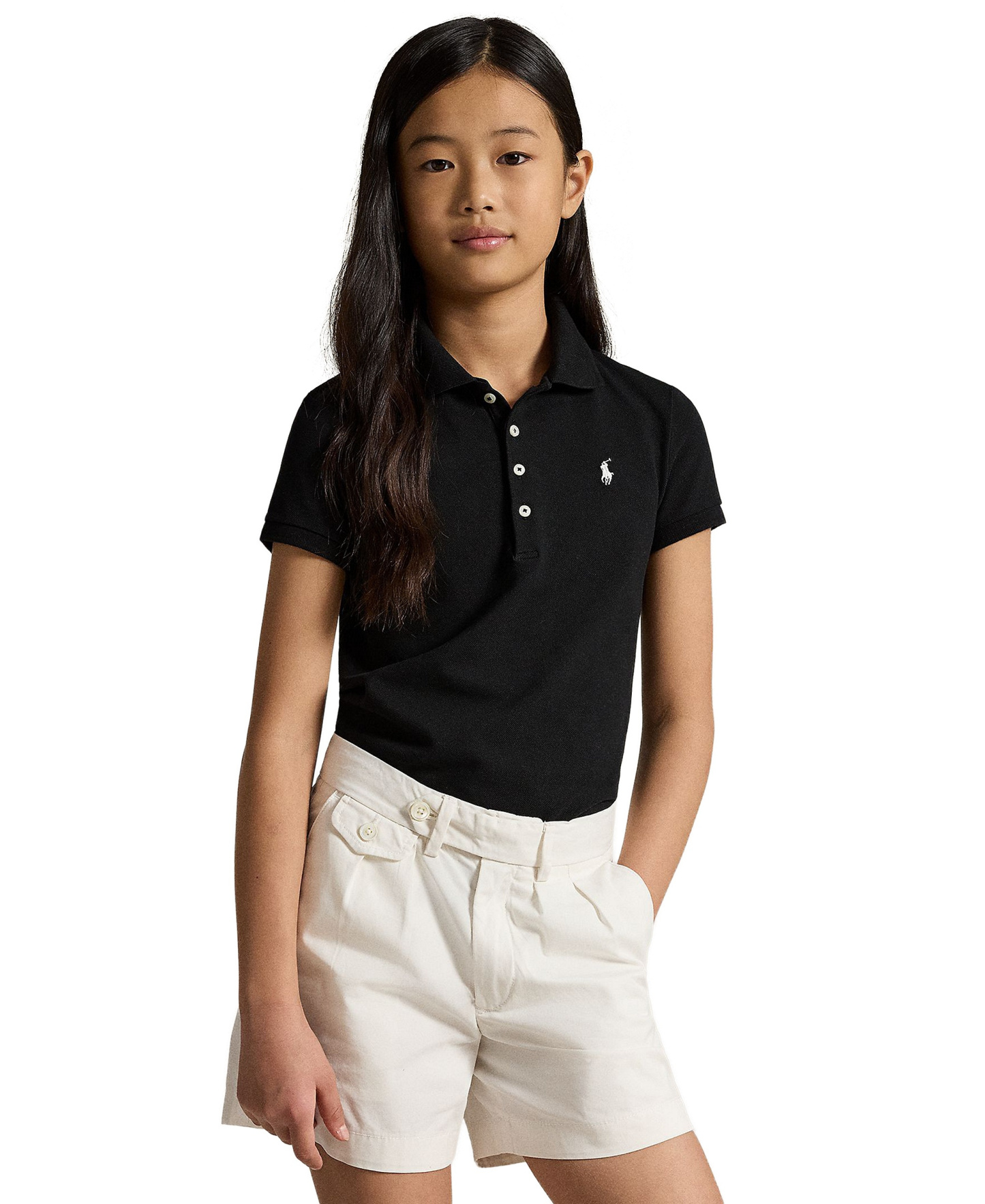 Polo Ralph Lauren Girls' 7-16 Stretch Cotton Mesh Polo Shirt - Polo Black