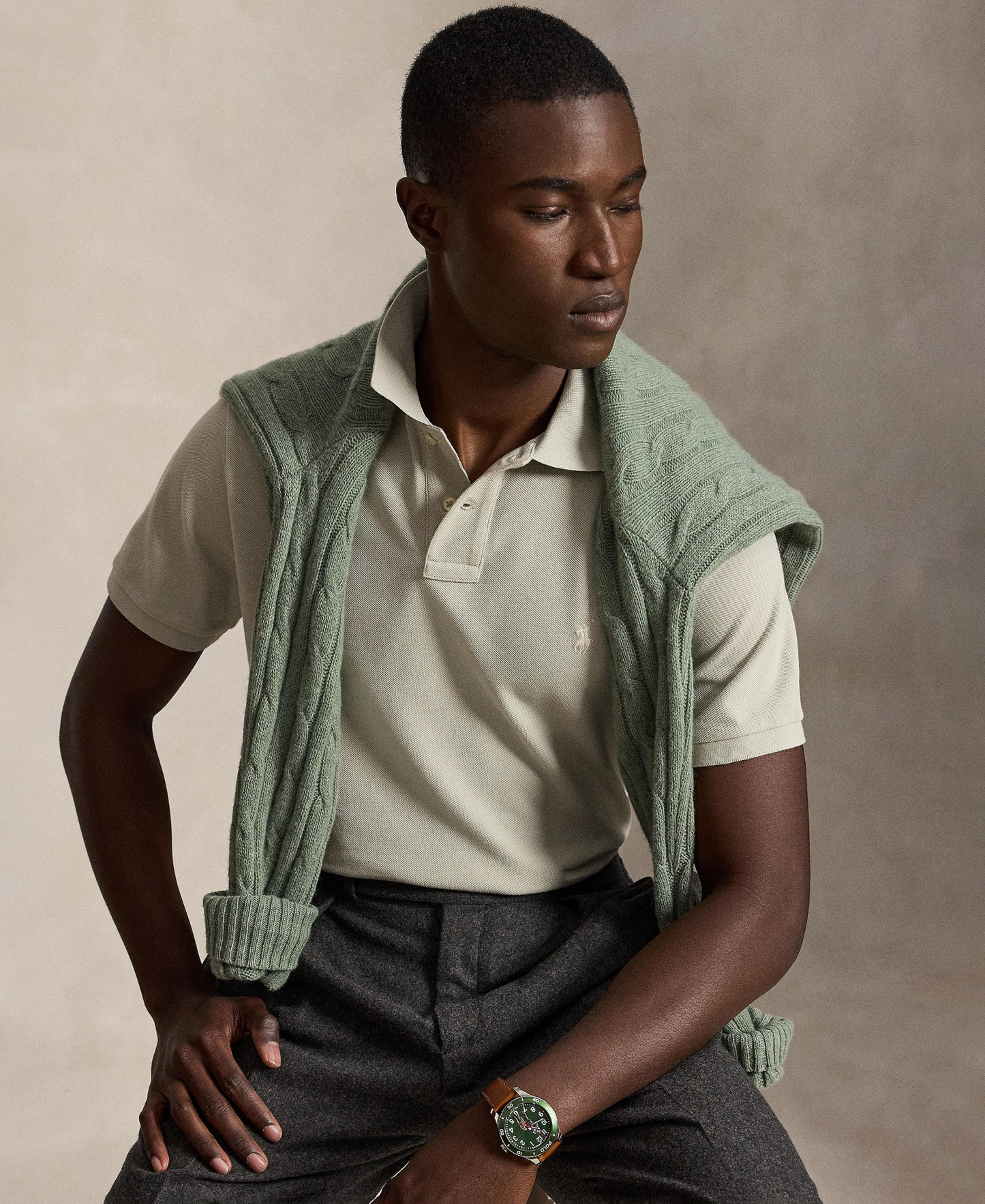 Polo Ralph Lauren Men's Custom Slim-Fit Mesh Polo Shirt - Classic Stone/C8125