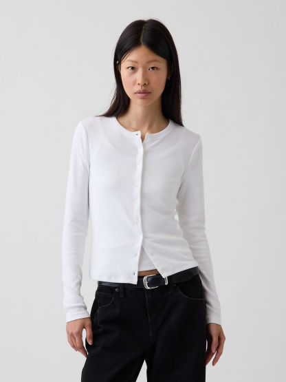 Modern Crewneck Cardigan - Fresh white