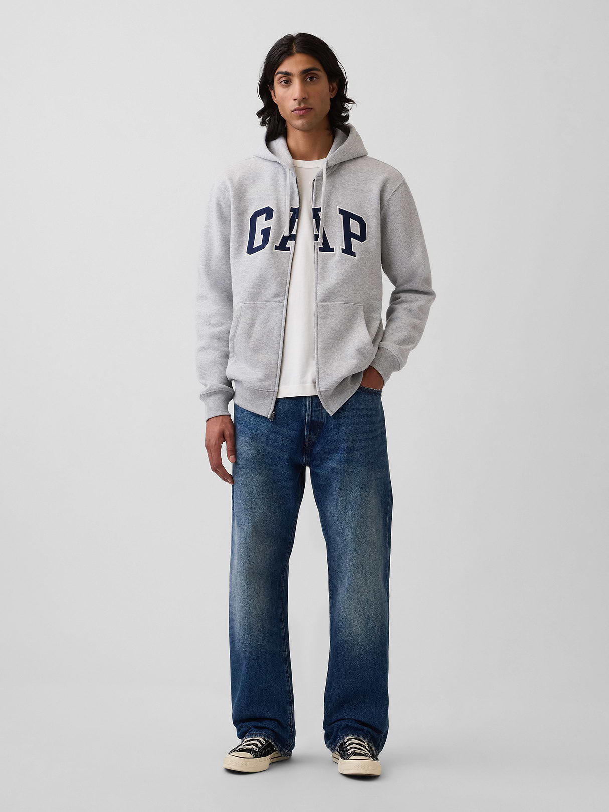 Adult VintageSoft Arch Logo Zip Hoodie - Light heather grey