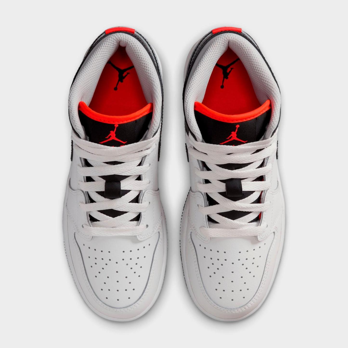 Big Kids' Air Jordan Retro 1 Mid Casual Shoes - Summit White/Infrared 23/Neutral Grey/Black - view 5