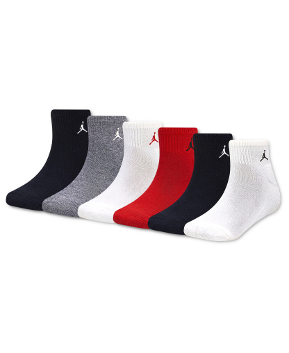 Jordan Boys' 7-11 Ankle Socks, 6-Pack - Red/Navy/White/Gray