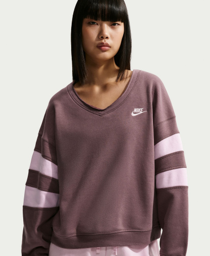 Nike Women's Sportswear Club Fleece Oversized V-Neck Sweatshirt - Tattoo/Pink Foam/Pink Foam
